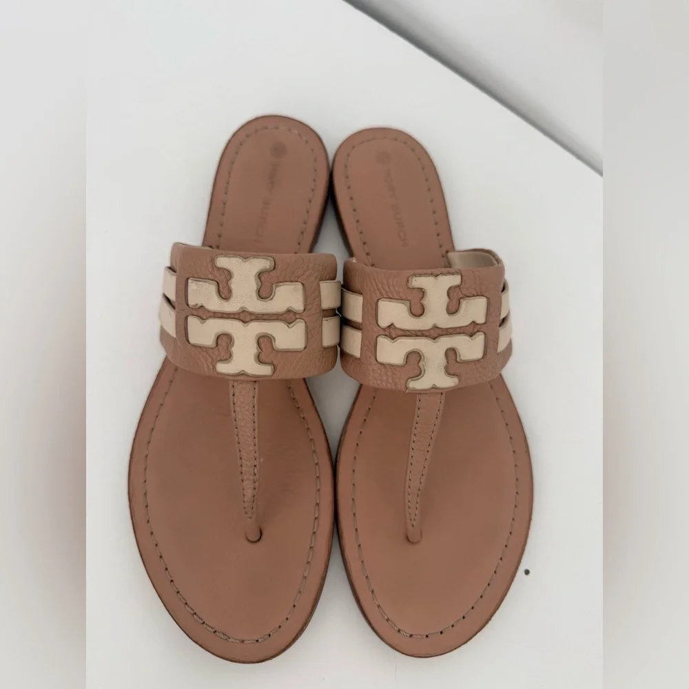 Tory Burch Leather Tan and Cream Sandals size 10